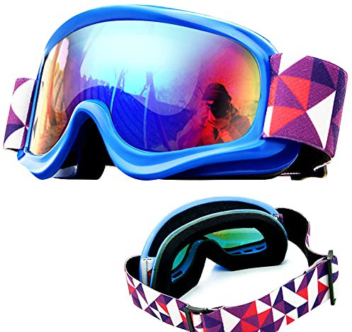 Tyuodna skibrille kinder, Anti-Fog Skibrille sonnenbrille kinder,UV-Schutz ski Goggle,Skibrille für Brillenträger,Schutz Winddicht Snowboadbrille,Skibrillen (Blau)