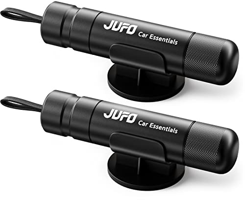JUFO 2-Pack Car Escape Tool, Window Breaker & Seatbelt Cutter, Black | 2 reusable car safety hammers with spring-loaded emergency window breakers and built-in seat belt cutters for vehicle escape
