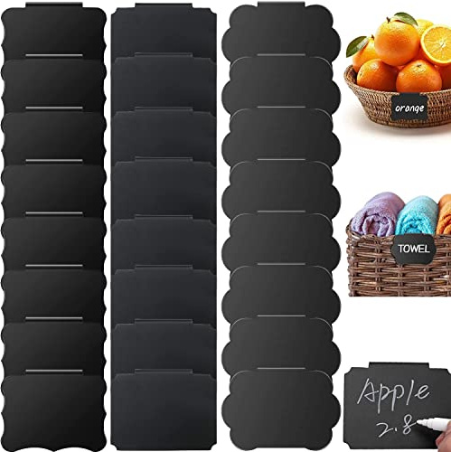 24 Stück Clips Kreidetafel Etiketten, Vorratskammer Etikettenhalter, Label Halter, PVC Korb Etiketten, Korb Etiketten Clip, Clip Etikettenhalter für Speisekammer, Korb, Organisationsbox, Schwarz