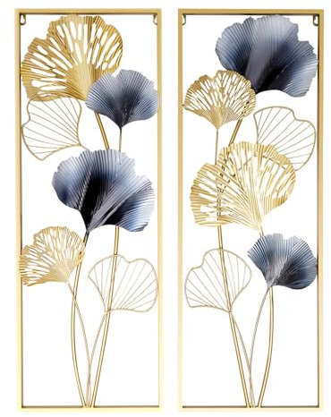TaNeHaKi Métal Tableau Mural - Moderne Ginkgo Feuilles Sculpture Décoration, Tenture Murale Intérieure pour Chambre, 31 * 2 * 85cm
