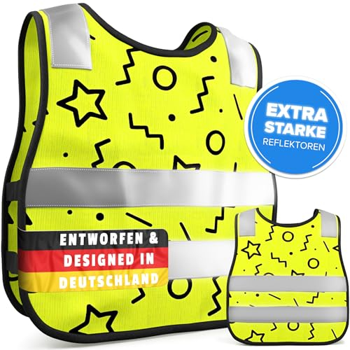 FlexiSchutz® Warnweste Kinder [3-9 Jahre] Reflektorweste für Kinder, Kinderwarnweste, Sicherheitsweste, Reflekoren Kleidung für Fahrrad, Schulweg & Auto (2 Stück)