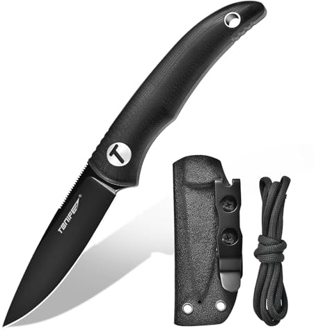 TONIFE Nova Cuchillo de Hoja Fija con Funda Kydex ajustable y Cordón de Paracaídas,Cuchillo de Cuello con Hoja de Espiga Completa de 6,8cm para Caza, Pesca, Camping y Supervivencia