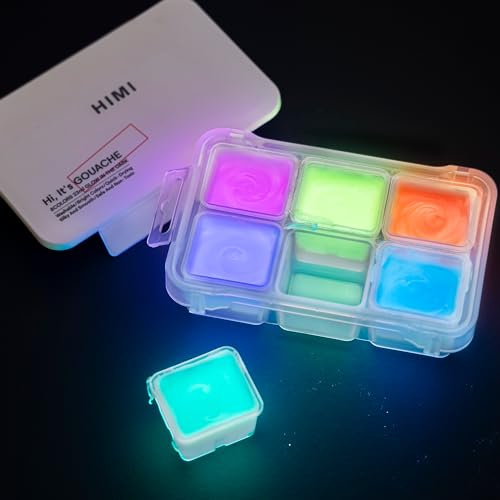 HIMI Gouache färgset lyser i mörkret 6 x 23 ml gouache färg gelé kopp design, giftfri färg för duk och papper, konsttillbehör för professionella
