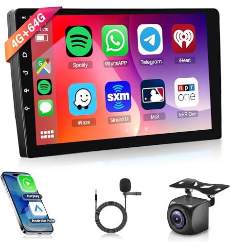 4G+64G Wireless Carplay Android Auto Android 13 Autoradio 2 Din con GPS Navi WiFi 9 Pollici Autoradio con Mirror Link Bluetooth FM/RDS Radio 32EQ/DAB/OBD/DVR Comandi al Volante Telecamera Posteriore