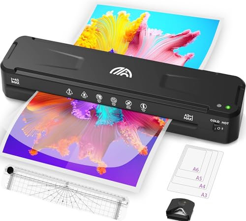 MAXDONE A3 Laminiergerät, Laminiergerät 2-Walzen System mit Papierschneider & Eckrunde, Heiß und Kalt Laminator Smooth Bubble-free, Laminiermaschine für A3 A4 A5 A6 Foto in Schule, Büro