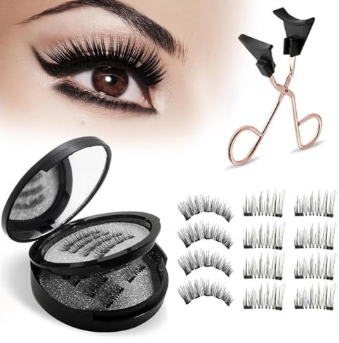 EONFAVE 3D Magnetic Lashes, Magnet Wimpern ohne Eyeliner, KüNstliche Magnetic Magnetisches Natürlicher Look, Wiederverwendbare, 2 Layer Magnetische Wimpern mit Zange, Dichte und vergrößerte Augen