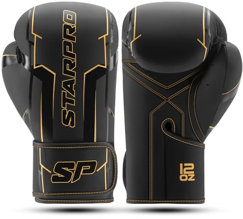 Starpro Premium svarta boxningshandskar | PU-läder | Ergonomisk passform, skum med hög densitet, handledsstöd, perfekt för träning och sparring (matt svart, 3 oz)