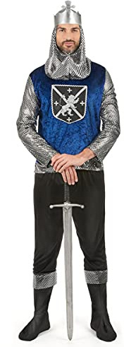 DEGUISE TOI - Déguisement Médiéval homme - Tee-shirt - Pantalon - 2 sur-bottes - Cagoule - Couronne - XL - Bleu - Déguisements adultes - 100% Polyester - Lavage à la main - Carnaval