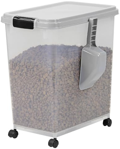 Taylor & Brown 40 Litre Airtight Pet Food Storage Container With Plastic Measuring Scoop Treats For Pet Dog Cat Animal Dry Food Dispenser With Casters, Grey