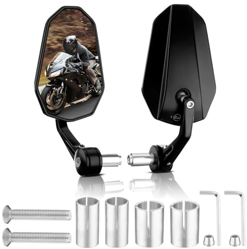GEARCELL Motorcycle Mirrors 7/8 Bar End Rearview Universal 2PCS | 360 Rotatable Motorbike Side Wing Mirror, CNC Aluminum Body, E-MARK, Extension, Anti-Vibration, Clear View, 2PCS