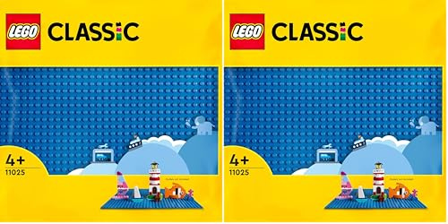 LEGO 11025 Classic Blue Building Plate, Square Base Plate with 26 x 26 Nubs as a Base for Constructions and Other Sets, Construction Toy for Children (Pack of 2)