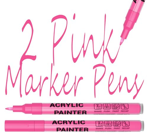 Alitastro Acrylic Paint Pens 2 Pink Permanent Marker Pens Extra Fine Tip | Waterproof, Quick Dry, Non-fading, 0.7mm Acrylic Pens for Rock Painting Glass Stone Ceramic Metal Fabric Pebble DIY Craft