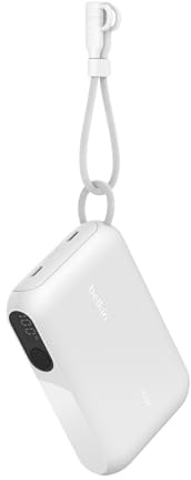 Belkin Portable Charger, USB-C Power Bank 10K 10,000mAh w/ 2 USB-C Ports, Slim, Display Shows Battery Level, 20W for iPhone 17, 16 Series, Samsung Galaxy S25, S24, Pixel 10, iPad, & More - White