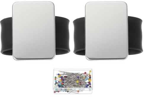 PATIKIL Puntaspilli magnetici da polso, 2 pezzi, porta puntaspilli magnetici con testa a sfera, aghi per trapuntatura, per cucito, trecce, trapunte, fermagli per capelli, nero
