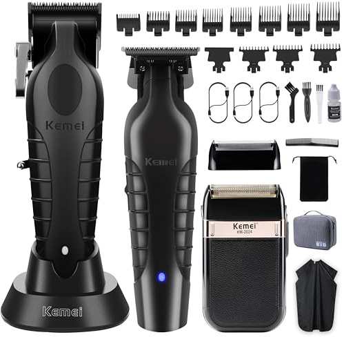 KEMEI Cortapelos profesional, juego de maquinilla de afeitar eléctrica para hombre, cortapelos inalámbrico, kit de corte de pelo con cortapelos USB