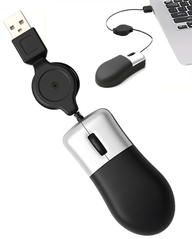 Mini Retractable Mouse Cable Wired USB Optical Mouse for Kids Travel Plug & Play Small Portable Adjustable for Laptop Computer A-pple M-ac HP Dell Lenovo Thinkpad Sony Asus Acer Tablet PC Corded