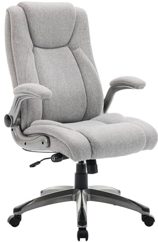 Ergonomic Executive Office Chair with Adjustable Lumbar Support, Flip-up Armrests, Double Padded Seat & Tilt Function – High Back Swivel Desk Chair for Home Office & Gaming,Grey