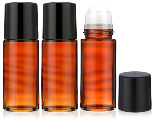 YUXIANLB 3PCS 50ml Glass Essential Oil Roller Bottles, Refillable Roll on Bottles for Essential Oils Perfume Cosmetics, Roller Ball Applicator Empty Rollerball Deodorant Bottle Containers