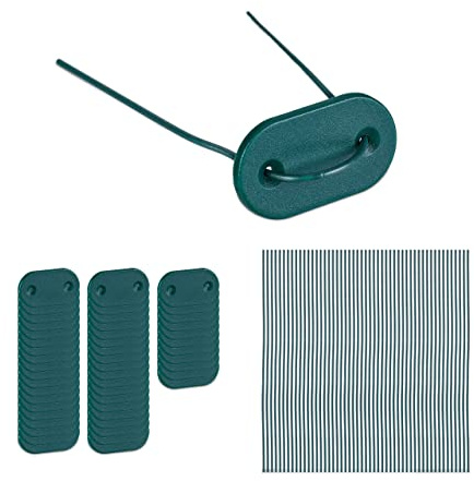 Relaxdays 104 x privacy screen fixings, 52 wires & plates, fastening kit for privacy mats, green