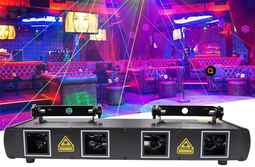 Discoljus, 4-strålningseffekt ljudaktiverad stroboskopisk lasershowprojektor festljus inomhus, for födelsedagsdisco KTV klubb scen DJ-belysning