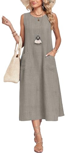 AUSELILY Womens Summer Maxi Casual Sleeveless Dresses with Pockets
