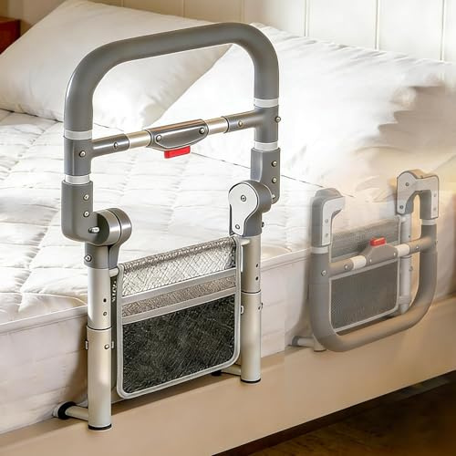 TYGYSDO Barrière de Lit Adulte Rabattable, Aide pour Se Lever du Lit avec Poignée d’Appui, Sécurité Anti Chute, Installation Facile, Pliable, Charge 200 kg, Idéal Personnes Âgées, Femmes Enceintes