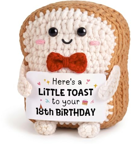 18th Birthday Gifts for Girls Boys- Emotional Support Crochet Toast | Unique 18th Birthday Decorations Handmade Crochet Toast Gifts for Sister, Brother, Daughter, Son or Friend