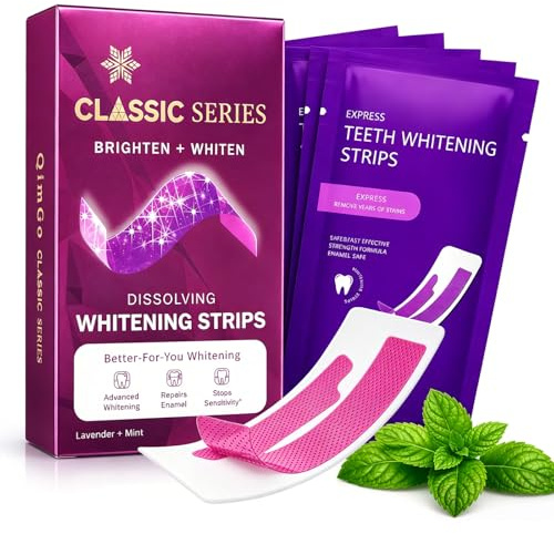 14 Paia Strisce Sbiancanti Denti Viola, Antiscivolo Strips, Ideali per Rimuove Macchie Caffè, Vino, Fumo, Facile Uso A Casa O In Viaggio