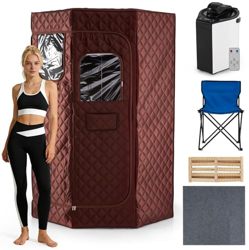 COSTWAY 3L Sauna Portatil para Casa con Silla Plegable,90x90x180cm (Marrón)