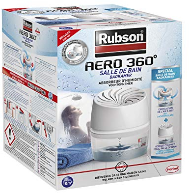 Rubson AERO 360° Absorbeur d'humidité Compact (1 appareil + 1 recharge de 450 g) – Déshumidificateur anti-odeur – Absorbeur anti-humidité & condensation