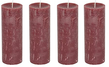 Stubbljus rustik set om 4 – blockljus, blockljus, ljus, adventkrans, advent – inget sot – brinntid: 95 timmar – många färger – 7 x 19 cm (vinröd)