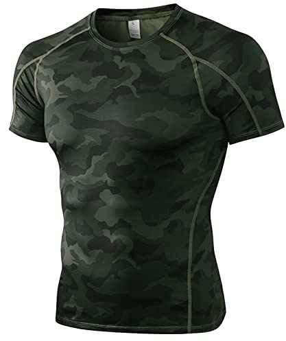 Anawakia - Maglietta da uomo a maniche corte, maglietta compressiva ad asciugatura rapida, maglietta sportiva da uomo per il fitness (Camo Verde, XX-Large)