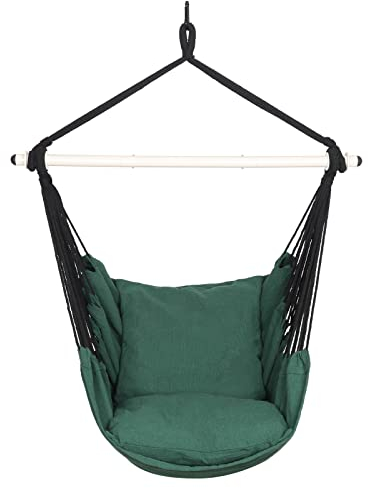 Highwild Hängesessel Hängeseil Schaukel – max. 227 kg – 2 Kissen im Lieferumfang enthalten – Spreizstange aus Stahl mit Anti-Rutsch-Ringen – für jeden Innen- oder Außenbereich (D-Kissen im