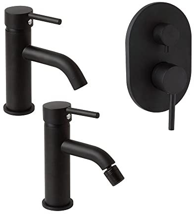 Kiamami Valentina - Rubinetteria Nera da Bagno | Miscelatori per Lavabo, Bidet e Doccia con Deviatore | Design Moderno | Finitura Nero Opaco
