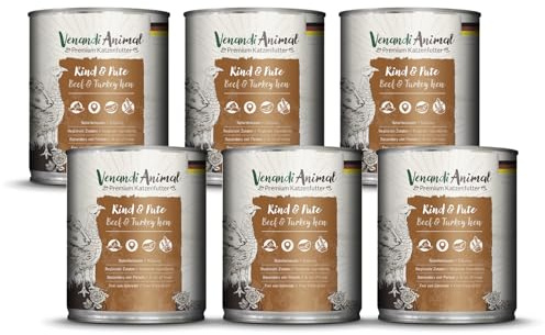 Venandi Våtfoder med nöt och kalkon för katter, spannmålsfritt med extra mycket kött, 6 x 800 g (6-pack)