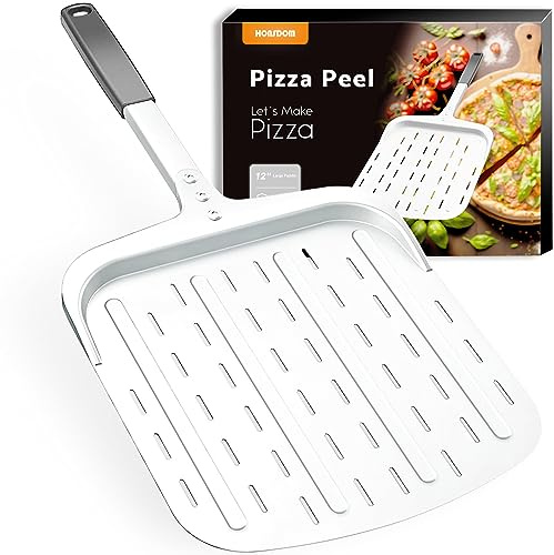 Pizza Peel 12 Inch, Aluminum Pizza Paddle (12x13.7'') with Perforated Design & Heat-Resistant Handle, Lightweight Professional Baking Tool for Pizza Oven & Grilling, Pizza Oven Accessories