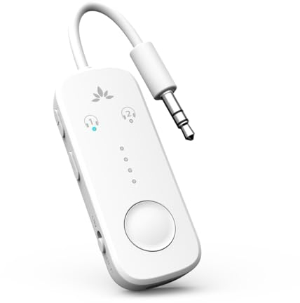 Avantree Relay – Bluetooth 5.3 Adapter für Flugzeug mit Qualcomm aptX Adaptive, für 2 AirPods oder Kopfhörer, 20 Std. Wiedergabezeit, 3,5mm AUX Klinke Transmitter Sender für Reisen, Fitnessstudio