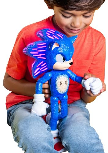 Sonic The Hedgehog 3 Sprechende Figur, 30 cm / 12 Zoll, mit über 30 kultigen und lustigen Sätzen, nur Englisch und Geräuschen aus den Filmen, leuchtenden Augen und Federkielen