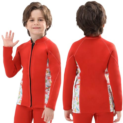 DEHAI Mens Women's Wetsuit Top Jackets, 2mm 3mm Neoprene Kids Wet Suit Long Sleeve Shirt and Youth Front Zip Sleeveless Vest, Water Sports Keep Warm for Diving Swimming Waterski Surfing