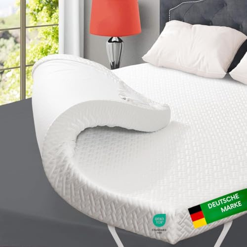HERZtal Memory Gel Matratzenauflage, Atmungsaktiver Double Jersey Bezug, Anti-Rutsch Unterseite, Spannbänder für Matratzen bis 30 cm (120x200cm)