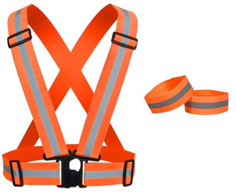 xutong Ensemble de gilets de sécurité réfléchissants avec sangles pour les bras, taille réglable 27-40 cm, orange, convient aux hommes et aux femmes, léger, doux