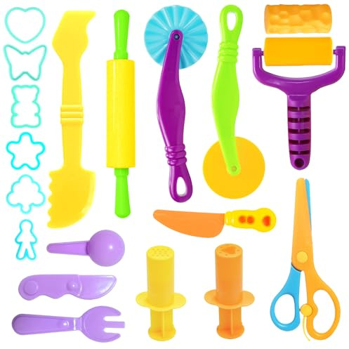 AWNOGKUE 18-Piece Play Dough Tools Set for Kids, Cutters, Roller & Molds