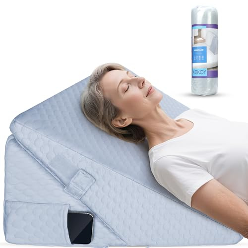 Kekoy Cuscino Antireflusso Adulti Regolabile: Aiuta Contro Apnea Notturna, Reflusso Acido, Mal di Schiena, Russamento | Cuscino a Cuneo Memory Foam, Fodera Lavabile, Maniglia - Grigio, 23 e 31 cm