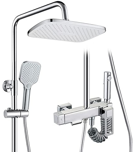 Exponerad dusch med duschhuvud, justerbar handhållen sprayer och badkarpip och bidetkran, väggmontering med hög flöde badrum mixer combo set, chrome