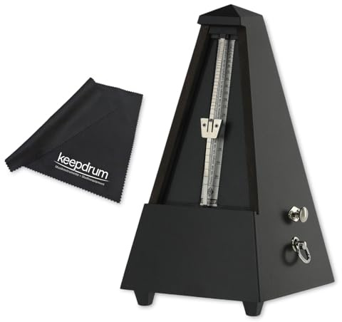 Wittner 816M - Metronomo meccanico in legno con campana, nero opaco, con panno in microfibra Keepdrum