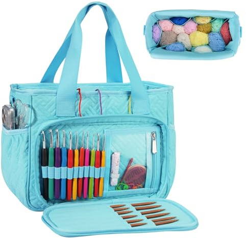Dadanism Crochet Bag Organizer, Yarn Bag with Handle & Shoulder Strap