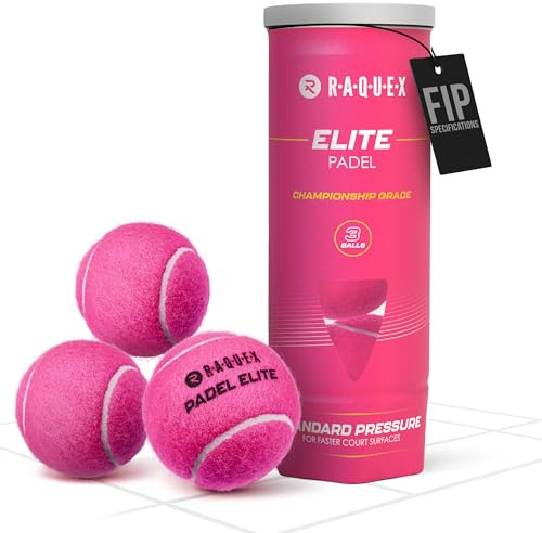 Raquex Elite Pink Padel Balls - 3, 6, 9 or 120 Balls - For All Court Surfaces - FIP Specification (Tube of 3)