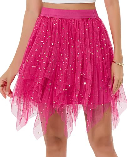 Lovasy Falda de Tutú para Mujer Corto Lentejuelas Falda de Baile de Fiesta de Hadas Falda del Festival