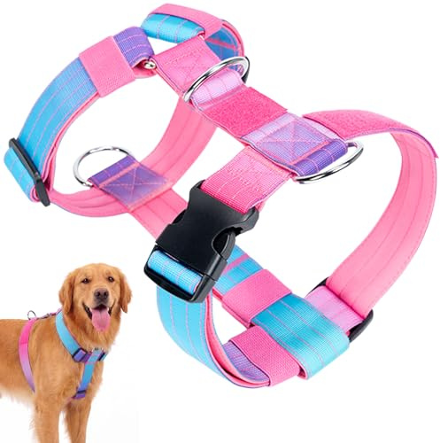 Olcyren Harnais Chien Anti Traction, Arnet pour Chiens avec Attache Devant, Réglable, Respirant, Facile à Mettre, Dog Harness, Harnet pour Chien de Taille Moyenne et Grand (Rose Dégradé, M)