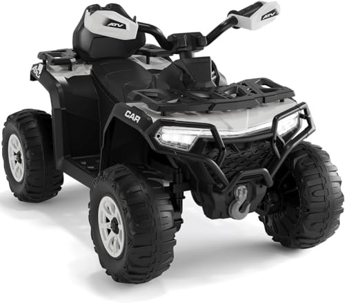 Aptliton 12V Kids Electric Ride-On Quad Bike | Parent Remote Control, Spring Suspension, LED Lights, wireless, Music, USB, White